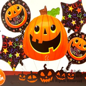 SET DE GLOBOS METALIZADO HALLOWEEN CALABAZA 5 UNIDADES X 1